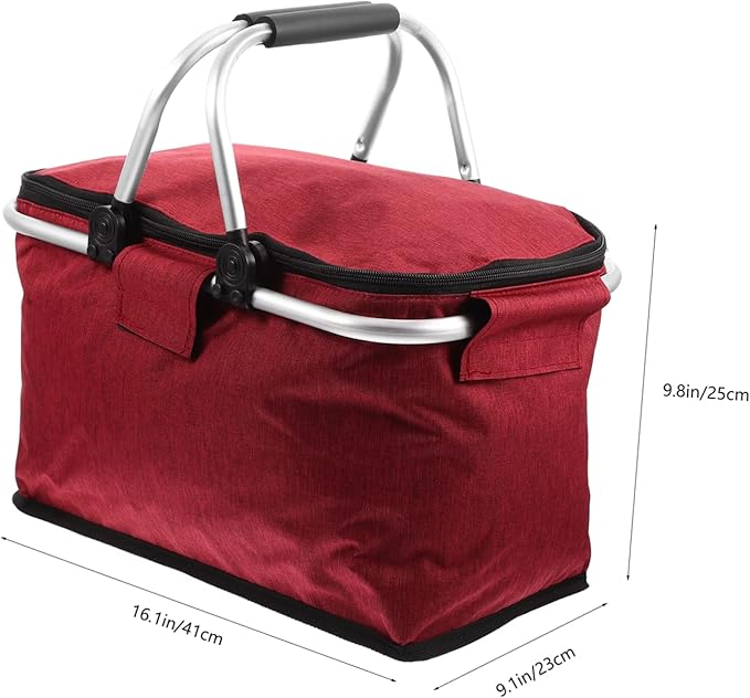 Portable Picnic Basket Handle Insulated Folding Tote Bag for Outdoor Dining Capacity Storage Organizer for Food and Tableware Design