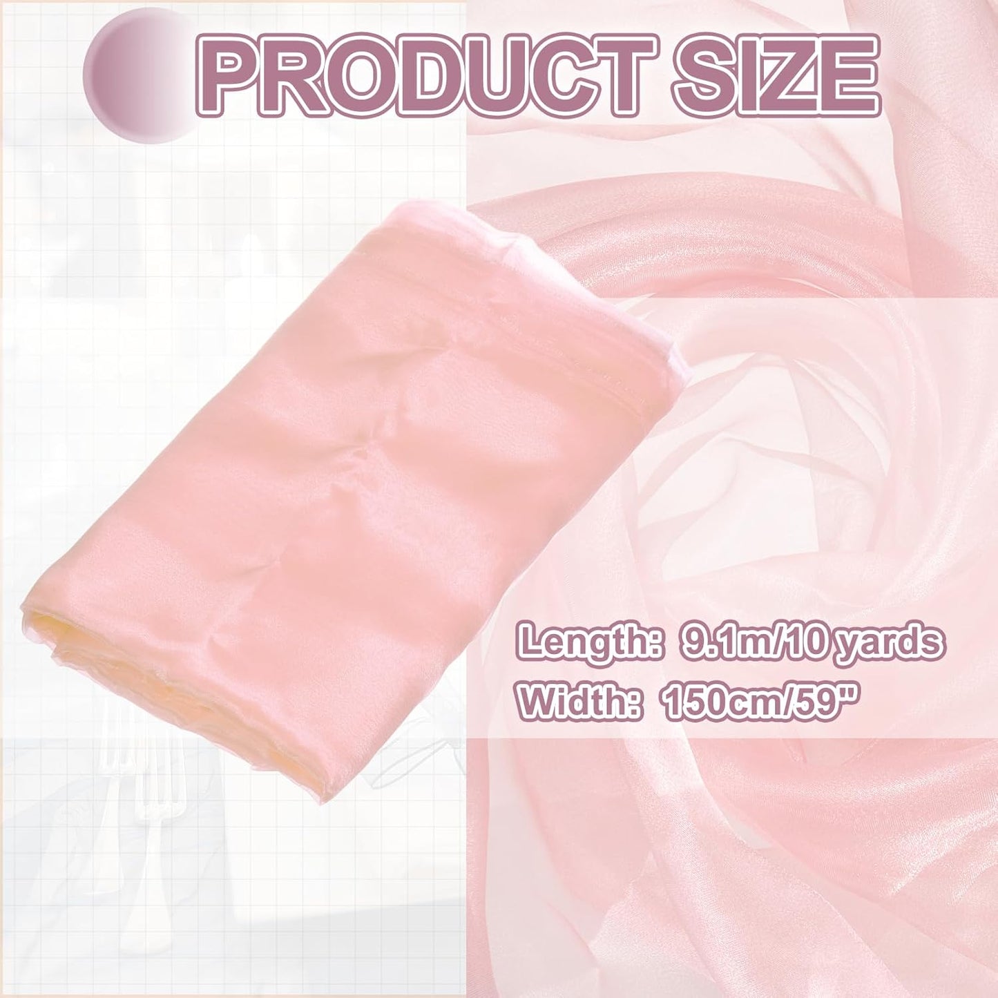 MECCANIXITY Iridescent Sheer Organza Fabric, 10 Yards x 59 Inches Solid Holographic Shiny Fabric Organza Cloth for Wedding, Curtains, Costume, Photo Background, Light Pink