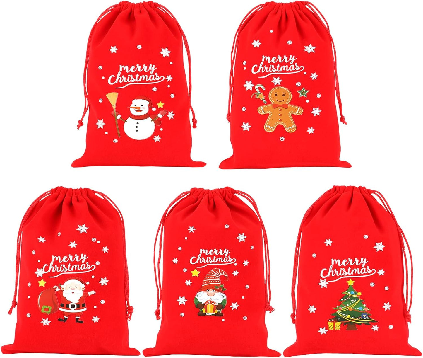 Tapleap Velvet Coth Christmas Bags with Drawstring, 50Pcs 5x7 for Wrapping Christmas Party Favors or Gifts for Friends, Small Bussiness, Children, Coworkers