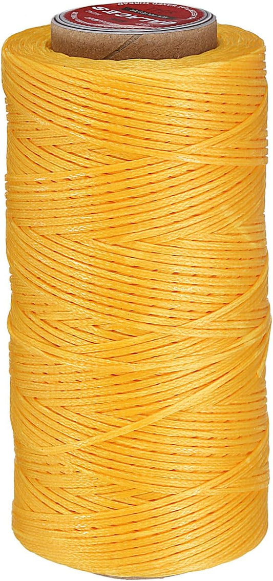 uxcell Flat Leather Sewing Waxed Thread, 140m / 153 Yards Polyester Wax String, 300D Wax Stitching Cord for Leather Crafts, Bookbinding, Bracelets Braided, Yellow
