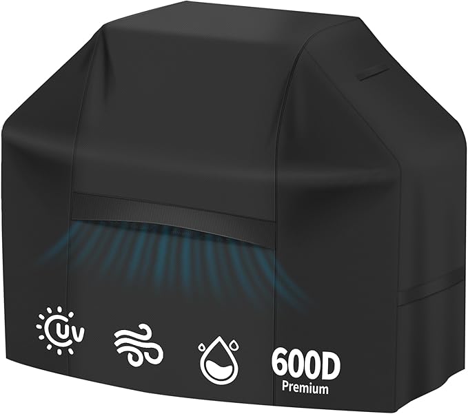 iCOVER Grill Cover 65 Inch, BBQ Grill Cover for Outdoor Grill, 600D Heavy-Duty Waterproof Gas Grill Cover BBQ Cover, Barbecue Grill Covers for Weber, Charbroil, Brinkmann, Nexgrill and More, Black