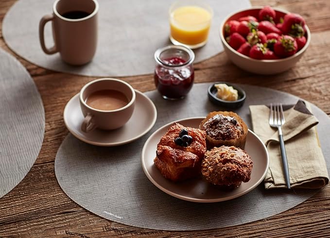 modern-twist Placemat 100% Food-Grade Silicone, Oval, Waterproof and Reusable, Linen – Chocolate