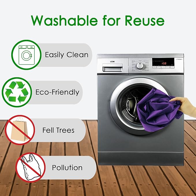BeeGreen Purple Reusable Grocery Bags Wholesale Purple Reusable Kitchen Bags Bulk Foldable-Machine Washable with Zipper Storage Pouch 50 Packs