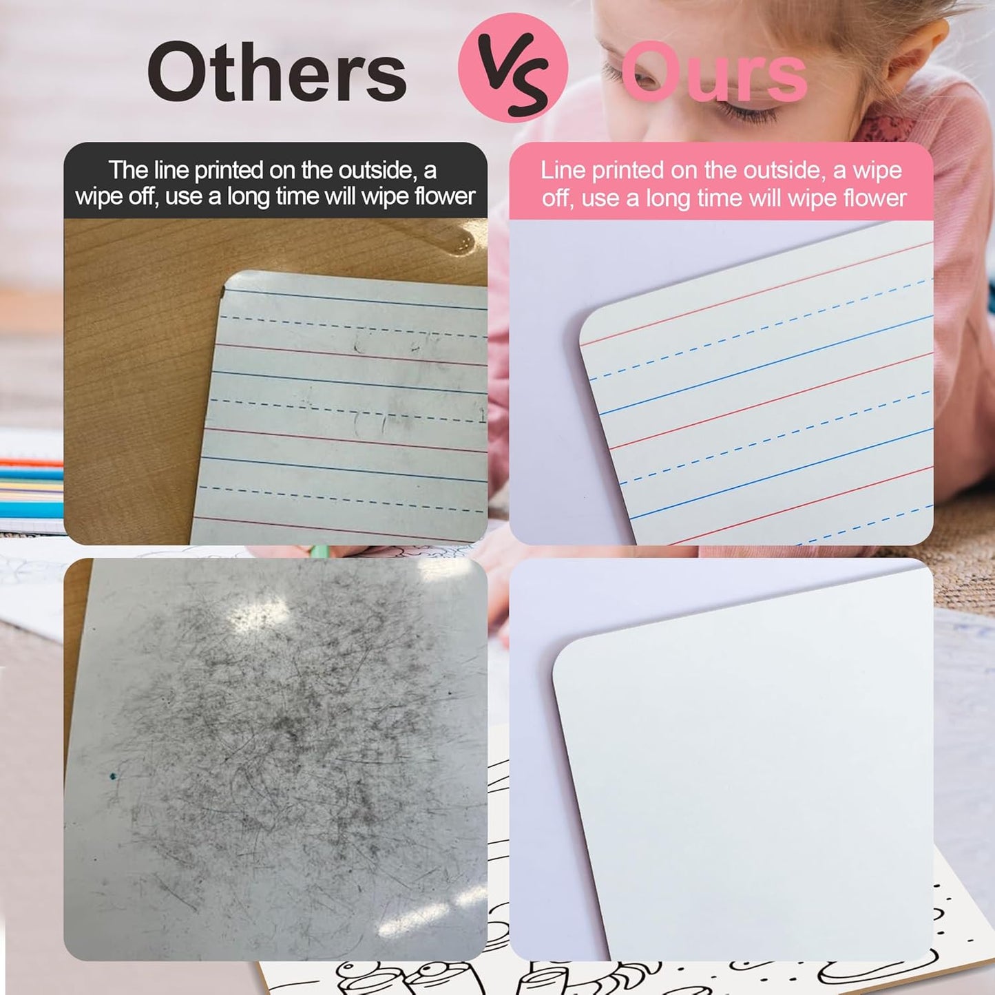 Dry Erase Boards 6 Pack, Double Sided Small Whiteboards with Lines for Kids, Students, Teacher & Classroom Pack, 9"x12" Mini Individual White Boards Lined for Writing Math English Practice