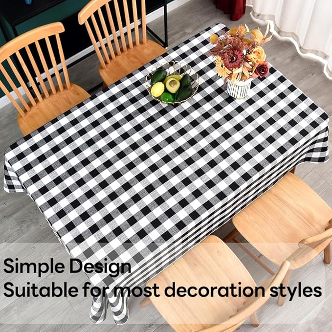 Gingham Tablecloth Rectangle Table Cloth Heavy Duty Cotton Checkered Table Cover for Spring Picnic Kitchen Dining(C-Black, 52x70 inch)