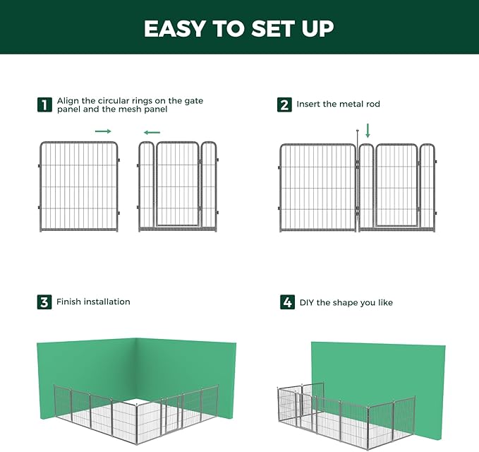 FXW Garden Fence Outdoor for The Yard – 32in(H) x 36.4ft(L) Heavy Duty Metal Animal Barrier for Dog and Rabbit, Decorative Dog Fence, 16 Panels, Silver