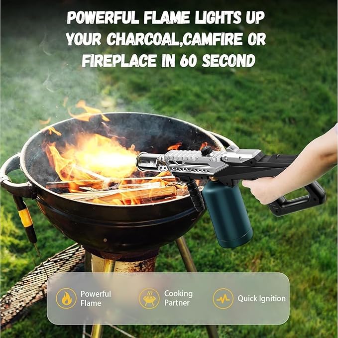 Powerful Grill Torch Gun | Propane Torch Gun, Adjustable Flamethrower | Blowtorch for BBQ, Camping, Charcoal Lighter & Fire Starter