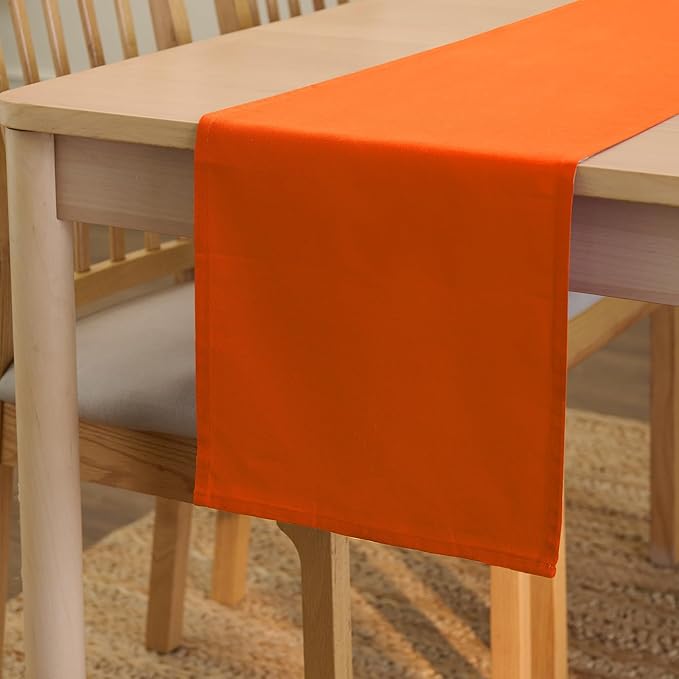 Encasa XO Table Runner 13"x48" Long | Cotton Canvas Fabric | Orange Solid Color | Machine Washable & Durable