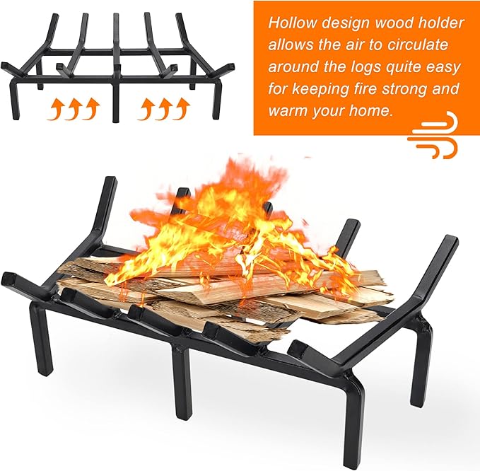 17 Inch Fireplace Grate Heavy Duty Solid Steel Fire Grate for Fire Pit Wood Log Rack Stove Firewood Holder for Indoor Hearth Outdoor Fire Pit Chimney Hearth Kindling Tool