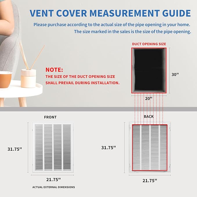 20x30 Return Air Grille [Duct Opening Size],Return Air Vent Cover for Wall Or Ceiling,Steel Return Air Filter Grilles Removable Face/Door for 1 Inch Filters (20"W x 30"H [Duct Opening])