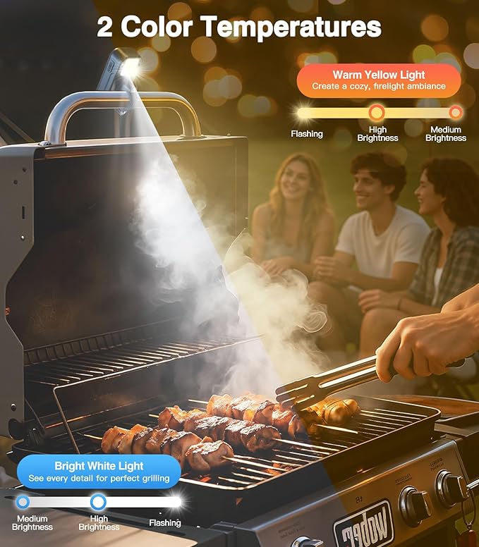 Rechargeable Grill Light for Webwer Grill & Blackstone Griddle, 2 Colors Temperature BBQ Light, Magnetic Auto On/Off Outdoor Barbecue Grilling Accessories Gifts for Men Husband
