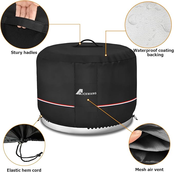 Fire Pit Cover for Solo Stove Bonfire,600D Tear-Resistant Heavy Duty Durable 100% Waterproof 27-29 Inch Smokeless Fire Pit Cover, Patio Weatherproof Gas Fire Pit, Black 29"x18"
