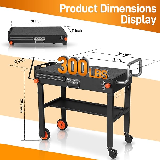 Outdoor Grill Cart - Foldable Grill Table, Blackstone Griddle Stand for 17"/22" Griddle, Portable Ninja Grill Stand with Large Space, Pizza Oven Stand, for Tailgating, Camping, RV