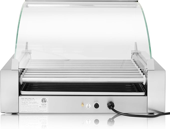 Olde Midway Electric 24 Hot Dog 9 Roller Grill Cooker Machine with Cover 1200-Watt - Commercial Grade