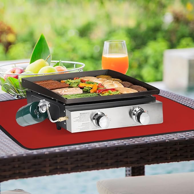 24x36in Heat Resistant Grill Mats for Outdoor Grill to Protect Your Prep Table and Outdoor Grill Table - Fire Proof & Water Proof & Oil Proof BBQ Mat - Red (1mm)