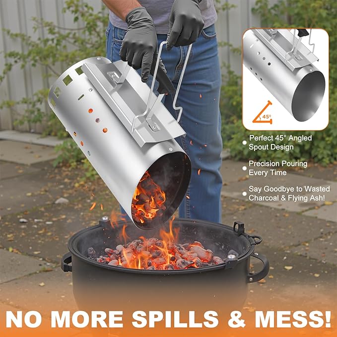 Charcoal Chimney Starter with 24 Pcs Natural Fire Starters, Heavy Duty Barbecues Chimney Starter for Charcoal Grill and BBQ, Easy Grip and Sturdy and Rapid Fire Starter, Zinc Steel