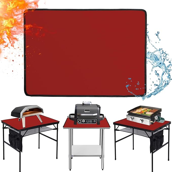 25x19.5in Heat Resistant Grill Mats for Outdoor Grill to Protect Your Prep Table and Outdoor Grill Table - Fire Proof & Water Proof & Oil Proof BBQ Mat - Red (1mm)