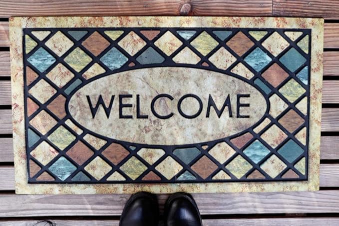 CHICHIC Blue Welcome Door Mat 17x 30 Inch Front Doormat Outdoors for Home Entrance Outdoors Mat for Outside Entry Way Doormat Entry Rugs, Heavy Duty Non Slip Rubber Back Low Profile