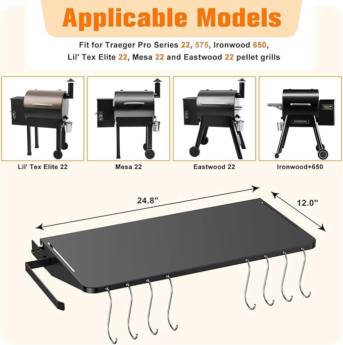 Folding Shelf for Traeger Pellet Grills, BAC362 Pellet Front Shelf with Hooks and Paper Towel Holder for Traeger Pro 22, Pro 575, Eastwood 22, Ironwood 650 and Century 22 Series Pellet Grill