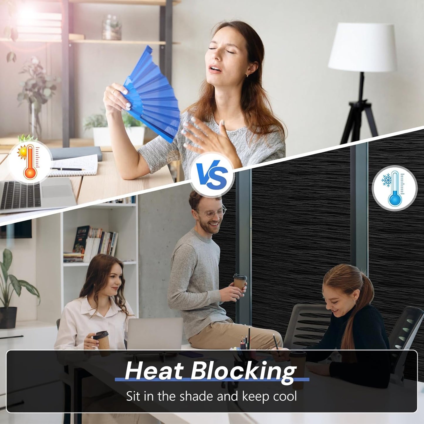 Haton Blackout Window Film, Black Out Sun Blocking Window Cover, Static Cling Frosted Privacy for Glass, Heat Control Darkening Room Coverings Shades Tint for Home Day Sleep, 35.4" x 157.4"