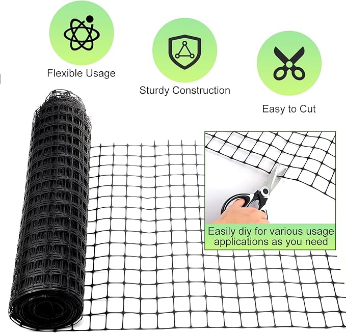 Windyun 2 Roll 100 ft 200 ft in Total Plastic Mesh Fence Roll Safety Construction Barrier Netting Outdoor Snow Temporary Garden Animal Fencing for Poultry, Chicken, Dog, Patio(Black)
