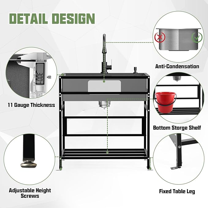 Black 30x22 Inch Freestanding Utility Sink-Stainless Steel Laundry Sink Practicality With Accessories Black Stainless Faucet,Soap Dispenser, SS Sink Grid For Laundry,Garage,Outdoor Kitchen,Garden...