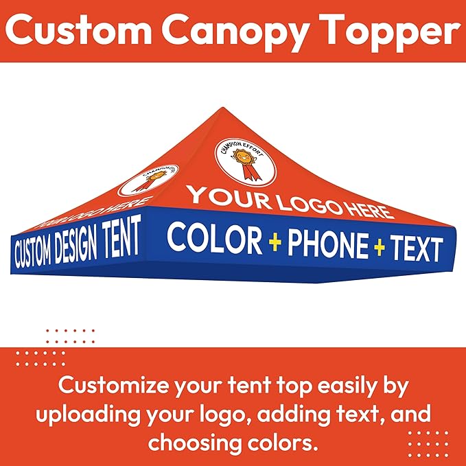 Custom Canopy Tent Top with Logo 10x10 | Pop Up Vendor Tent for Trade Shows, Events | Full-Color Printing | Optional Walls or Heavy-Duty Aluminum Frame | Waterproof UV Fabric | Expedited Service