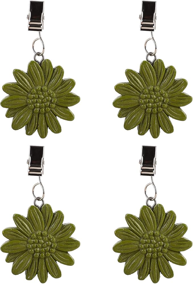 TwoFish Home Set of 4 Green Sunflower Resin Tablecloth Weights Clips Green Sunflower Handicraft Tablecloth Clamps Pack of 4