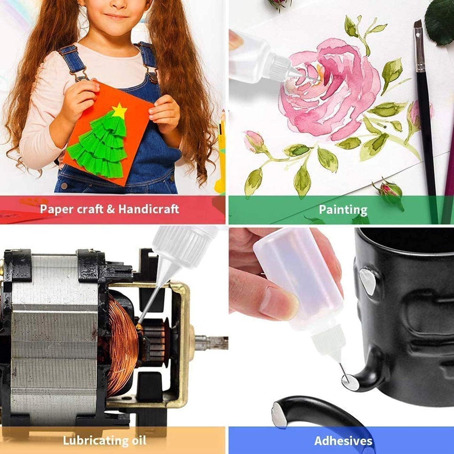 12 Pcs 4 Ounce Needle Tip Glue Bottle 120ml Plastic Dropper Bottles Multicolor Lid with 2 Pcs Mini Funnel for Small Gluing Projects, Paper Quilling DIY Craft, Acrylic Painting