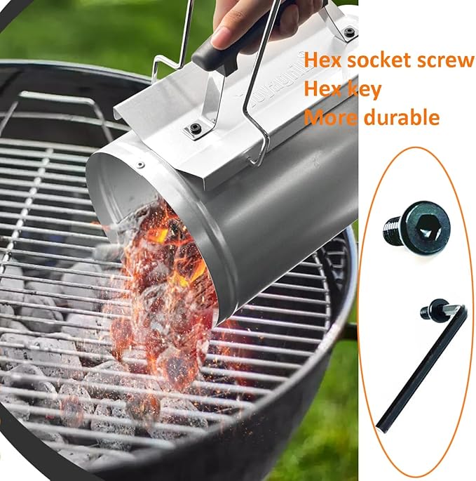 7.5X12inch XL Charcoal Chimney Starter with Electroplated Handle, Durable Fire Starter with Large Capacity Rapidfire Chimney Starter, Tilted Handle Design for Safe