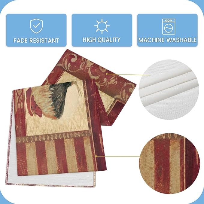 Vintage Watercolor Rooster Table Runner Kitchen Dining Table Runner 13*60in Table Center Decor for Indoor Outdoor Home Holiday Party