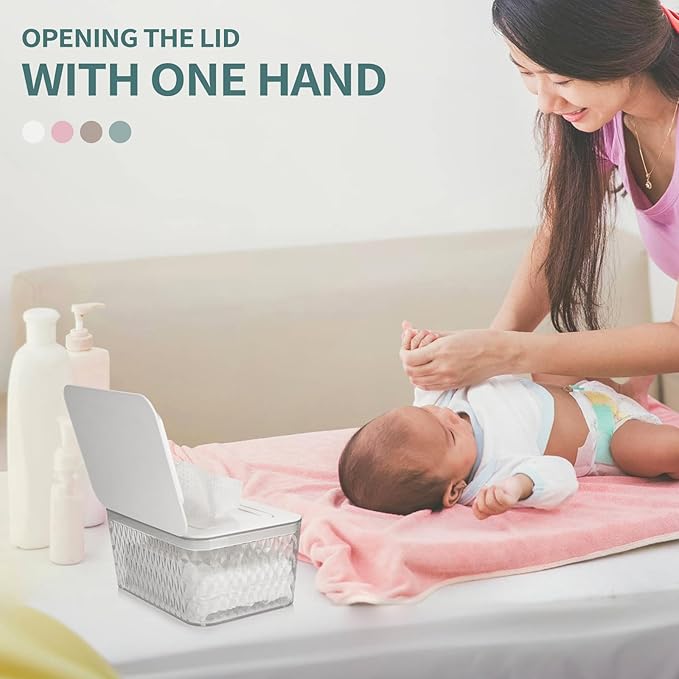 Wipes Dispenser, One-Handed Operation Wipe Holder for Baby & Adult, Seal-Designed Wipes Container for Bathroom Keep Diaper Wipes Fresh (White)