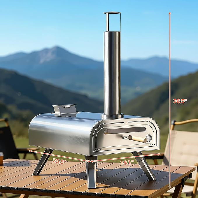 BIG HORN OUTDOORS 16" Woodfire Pizza Stone Oven, 1112°F Outdoor Stainless Pizza Cooker, Portable for Party Usage, Sliver