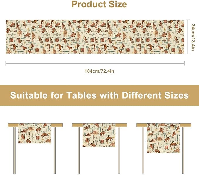 Western Cowboy Table Runner,Vintage Farmhouse Country Cowboy Horse Cactus Desert Print Table Runner for Kitchen Dining Table Holiday Home Party Decor 13x90in