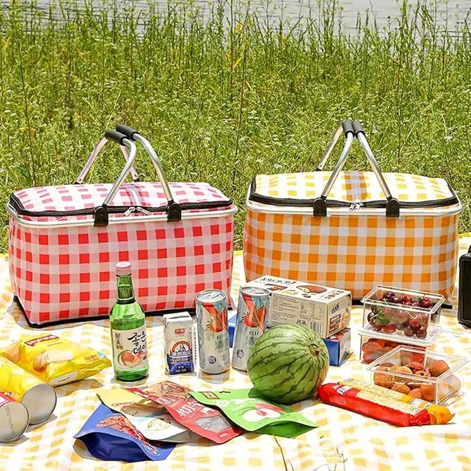 Insulated Picnic Basket Cooler Bag with Leak-Proof Liner, 26L Large Capacity for 12 Adults, Picnic Basket with Sturdy Handles for Outdoor Activities, Travel, Beach, Camping (Yellow)