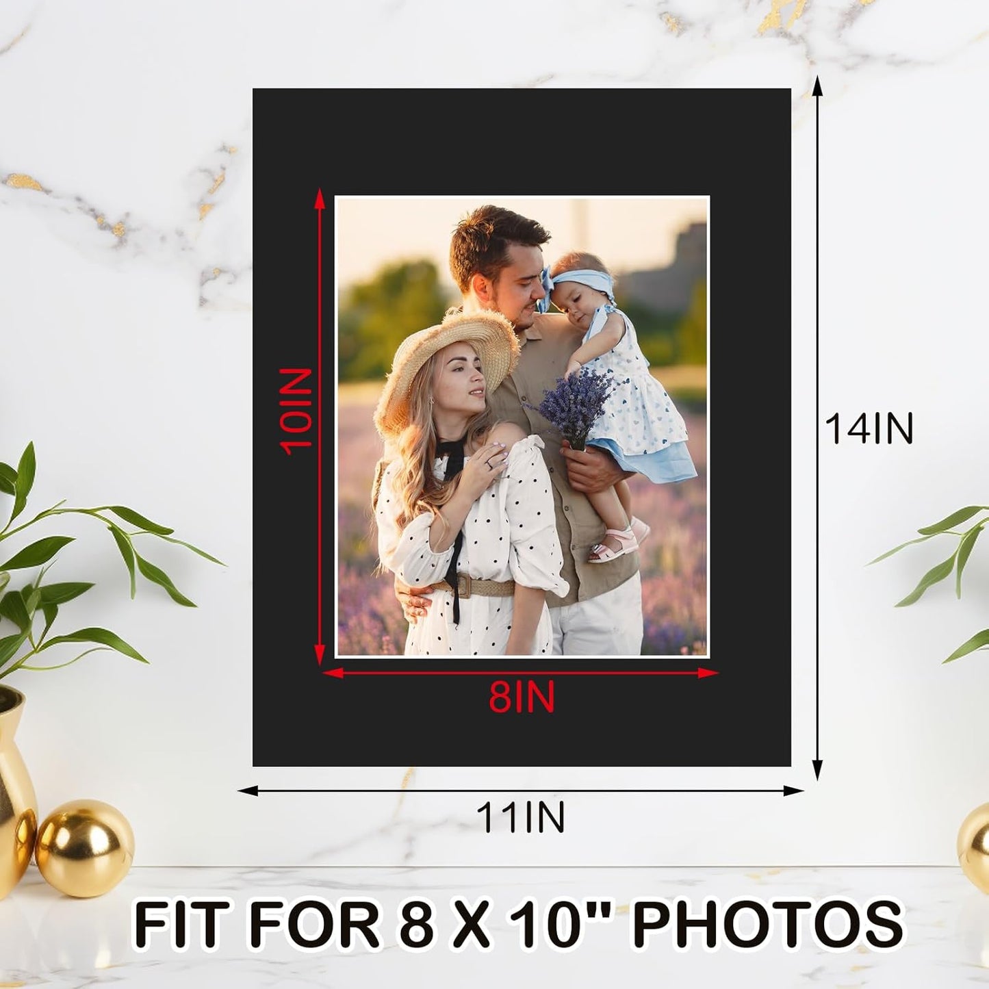 Prudiut 15 Pack 11x14 Black Picture Mats, Frame Mattes for 8 x10 Pictures Display Photo Frame Mat Core Bevel Cut Mat Board Show Kit for Photos, Prints, Artworks