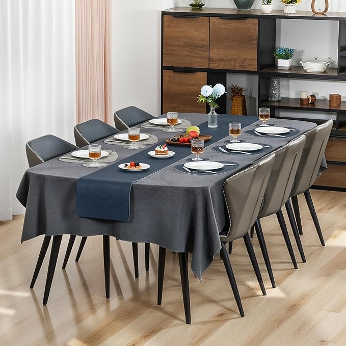 Placemats and Coasters, Washable Reversible Placemats Round Faux Leather Wipeable Place Mats Non Slip Heat Resistant Indoor Outdoor Table Mats (Set of 6, Gray Blue)