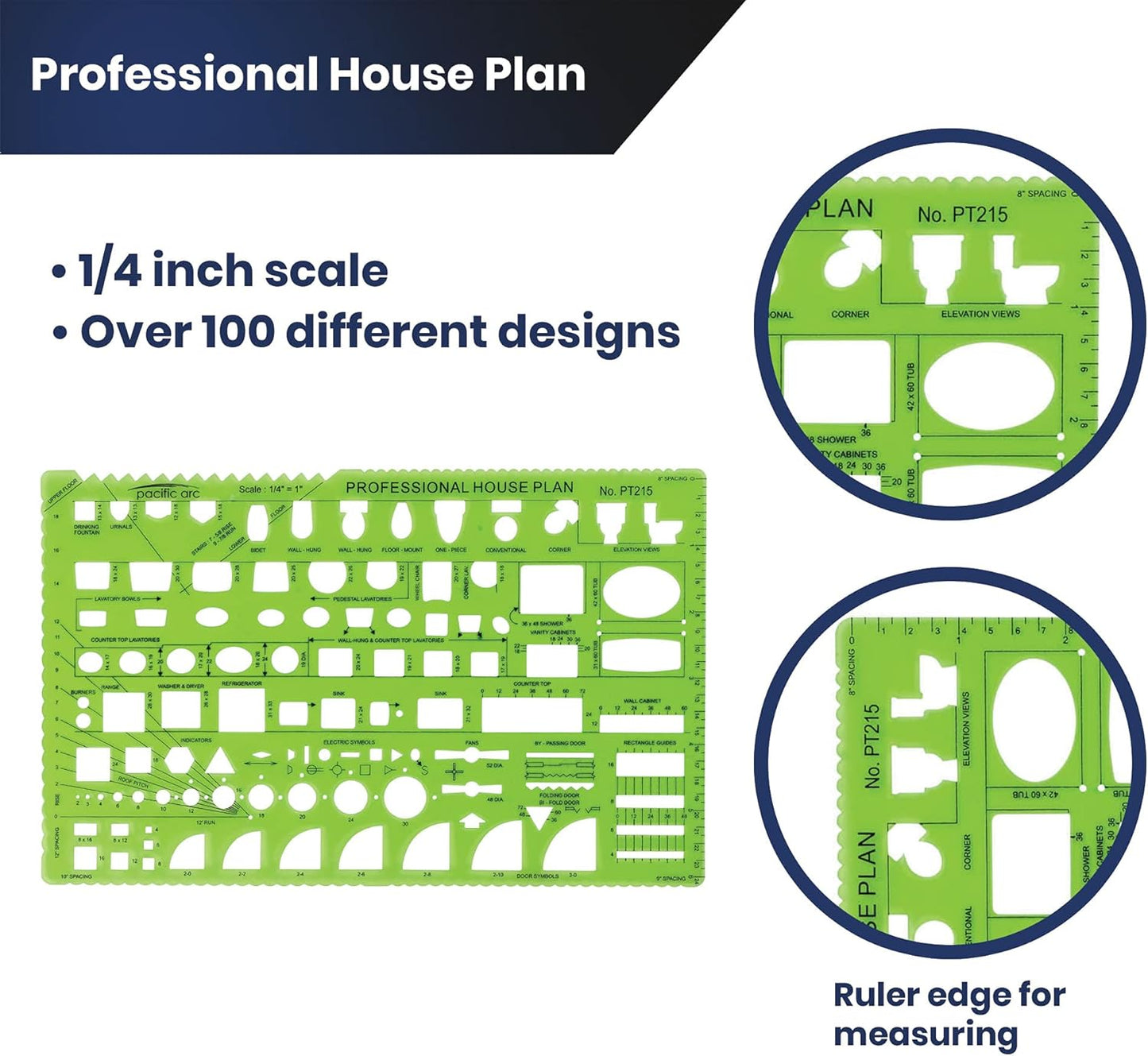 Pacific Arc Professional House Plan Template Guide, with Doors, Appliances, Plumbing Fixtures