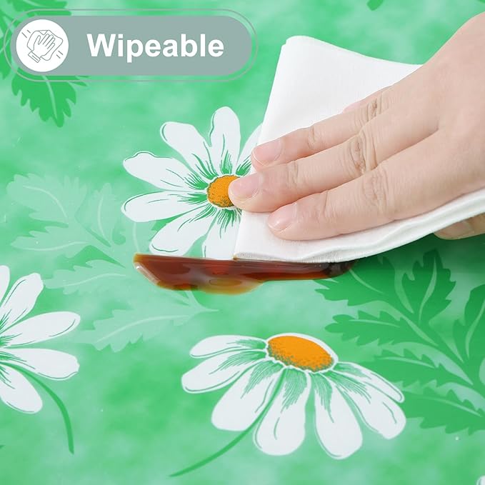 misaya Rectangle Waterproof Vinyl Table Cloth, Wipeable Tablecloth with Flannel Backing, Plastic Table Cover for Dinner, Picnic, Indoor and Outdoor (Green Daisy, 54" x 78")