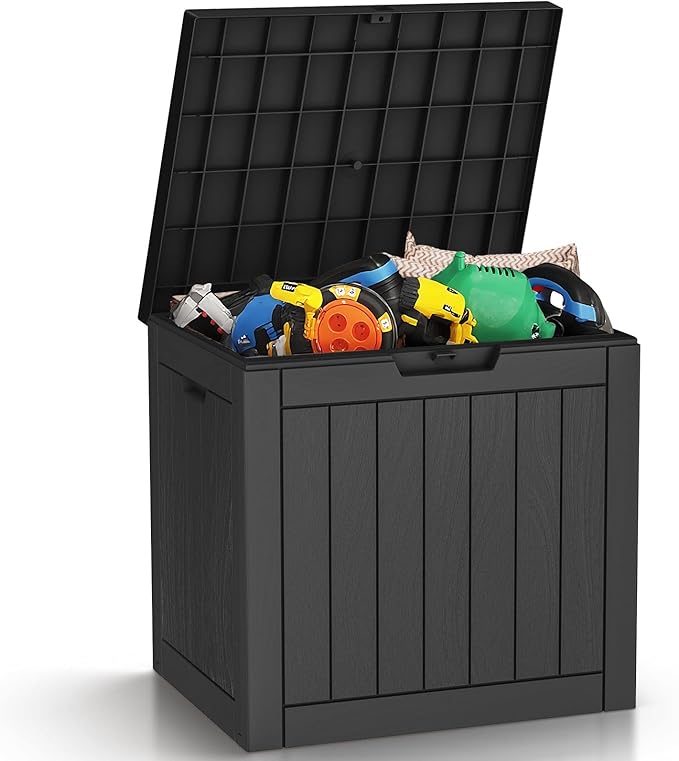 Zapdos Outdoor Storage Box, 31 Gallon Deck Box Indoor and Outdoor Use, Waterproof Resin Storage Bin for Package Delivery Patio Cushions Gardening Tools, Lockable, UV Resistant, Black