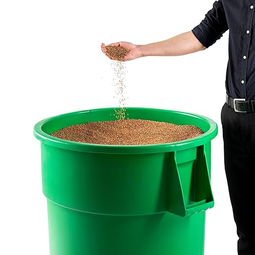 PRO&Family Commercial Round Trash Can with Lid and Dolly Rolling Waste Container, Ingredient Bin, Heavy-Duty Plastic, Anti-Static, Kitchen, Office, Outdoor Use (Green, 55 Gallon)