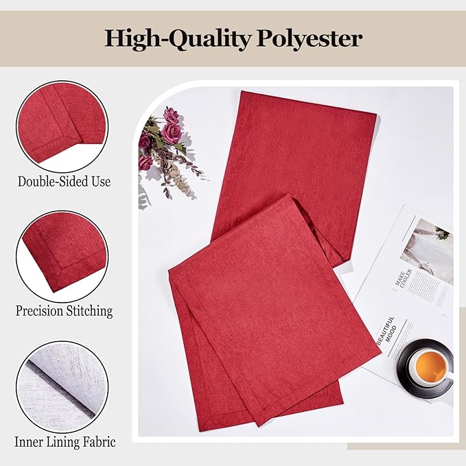 Mebakuk Linen Farmhouse Table Runner Large Burlap Style Soft and Waterproof Decorative Fabric Runner for Outdoor Wedding and Dinner (14 x 120 Inch, Red)