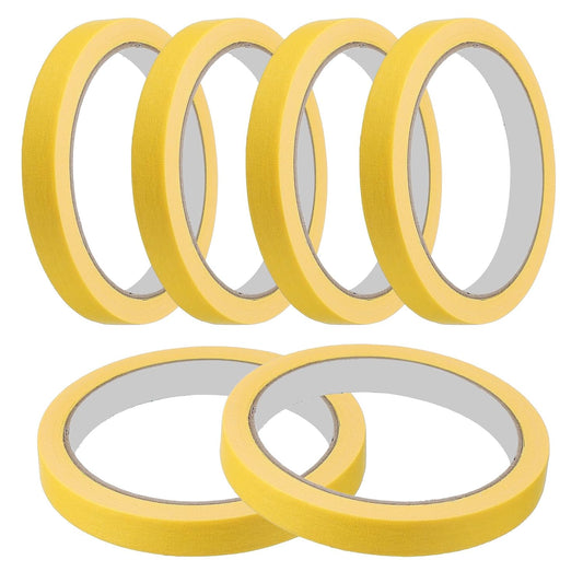 MECCANIXITY Masking Tape 0.5 Inch x 21 Yard Painter's Tape Yellow Paint Tapes for DIY Crafts Arts Drawing Decoration Labeling Car Painting Artist Teachers, Pack of 6