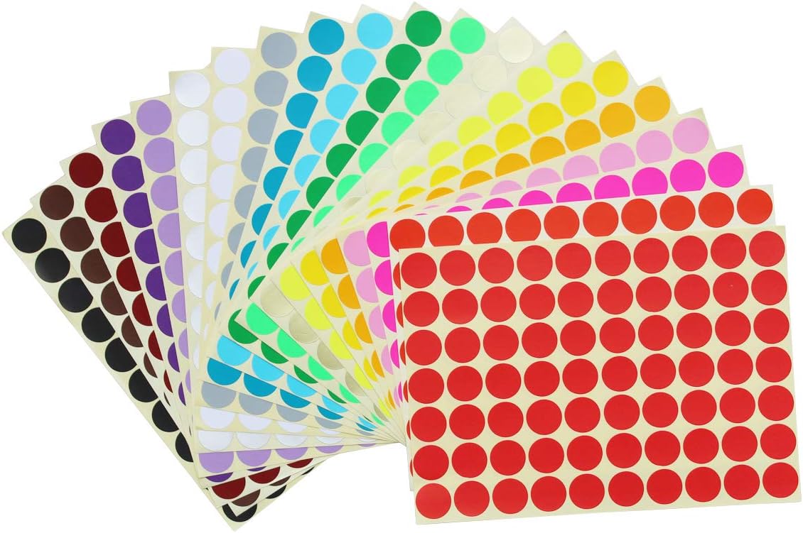 7000 Count 3/4" Round Dot Stickers Color Coding Labels, 20 Colors, 100 Sheets