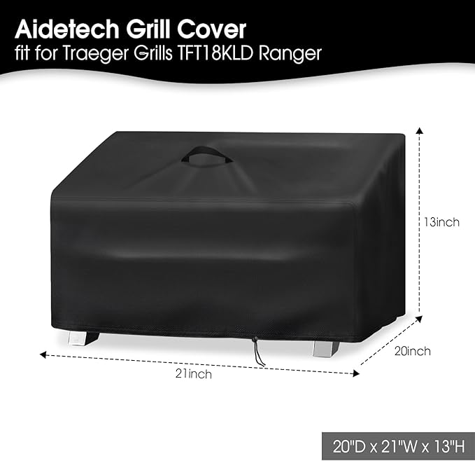 Grill Cover for Traeger TFT18KLD Ranger, Waterproof Dustproof Tabletop Grill Smoker Cover- 20x21x13 in, Black