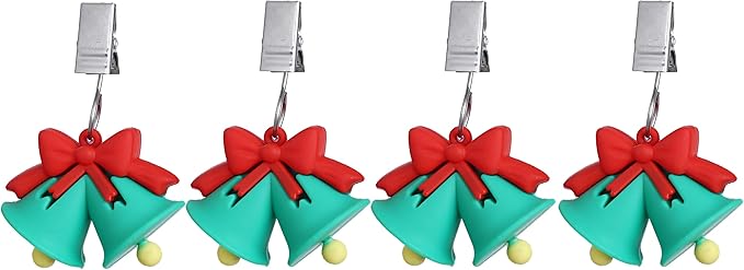 TwoFish Home Set of 4 Xmas Bell Tablecloth Weights Clips Handicraft Xmas Bell Tablecloth Clips Pack of 4