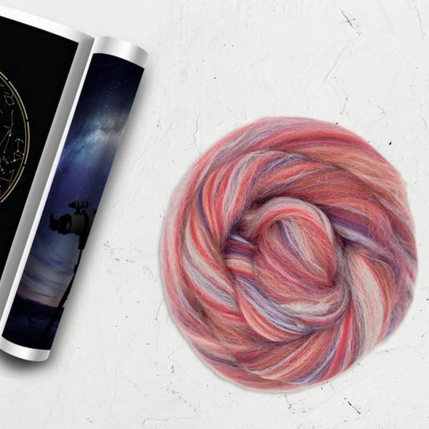 Revolution Fibers – Constellation Range Roving (8 Ounces) | Multicolored Tonal Blend of 70% Dyed Merino and 30% Tussah Silk Combed Top | Soft Fiber for Felting, Spinning, Knitting (Hydra Pink)