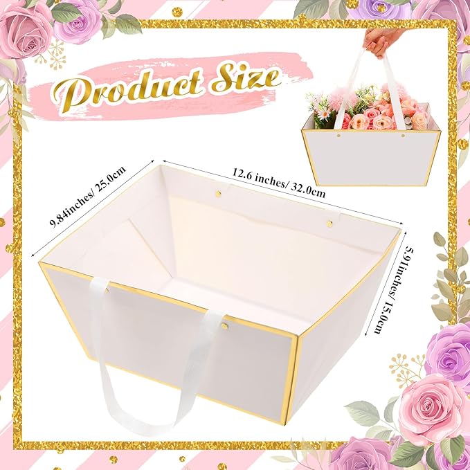 Pinkunn 48 Pcs Basket for Gifts Empty DIY Bulk Gift Basket Kit with Handles Kraft Cardboard Tray for Wedding Baby Shower Graduation Party Anniversary Party Display(White Gold)