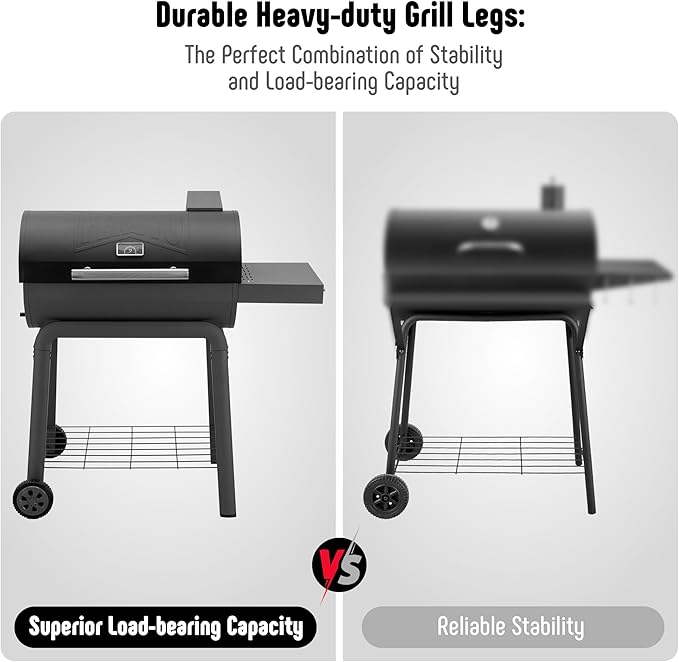 BBQ Charcoal Grill with Side Table, 30-In Heavy Duty Outdoor BBQ Grill with 647 Sq. In Cooking Area for Outdoor Barbecue in Backyard, Patio and Parties, Black