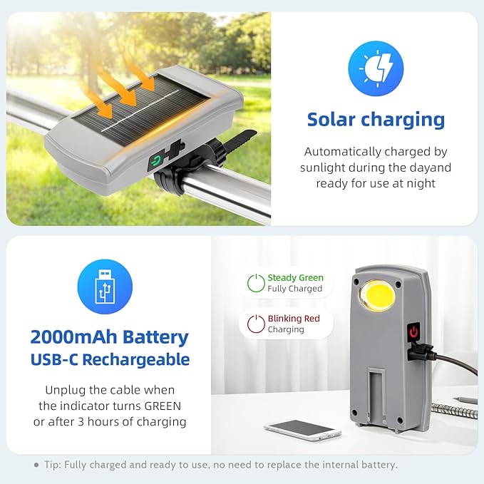 Solar Grill Light for Blackstone Griddle & Weber Grill, USB-C Solar Rechargeable 360° Rotation Automatic On/Off BBQ Light for Blackstone Griddle Accessories,Perfect BBQ Present for Men Women Him Her